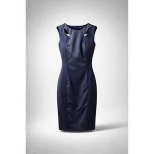 Cache Navy/ Black Cutout Sheath Dress Textured Minimalist Chic Office Party-8